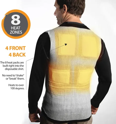 Vista 4 de Camisa térmica, capa base de compresión, 8 paquetes térmicos integrados, calentador corporal