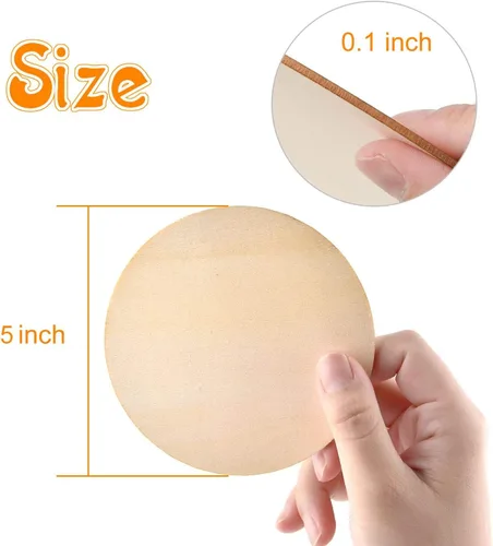 Vista 2 de 60 piezas de círculos de madera sin terminar de 5 pulgadas en blanco redondo natural rebanadas de madera recortadas azulejos de madera