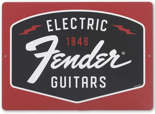 Vista 11 de Cartel de metal de guitarra Fender desde 1946 - Gran cartel de pared de guitarra Fender para sala de música o guarida del hombre