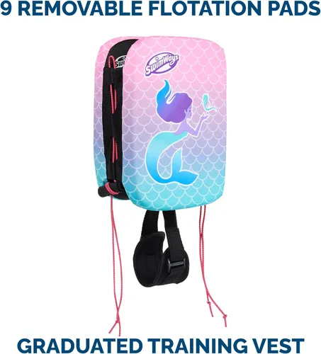 Vista 3 de SwimWays Power Swimr - Chaleco de natación para piscina al aire libre para niños, flotador ajustable para entrenamiento de natación, sirena rosa