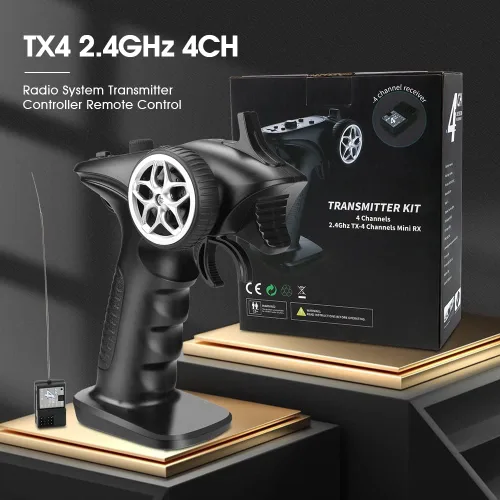 Vista 2 de Controlador RC de 2.4 GHz 4 canales remoto y receptor transmisor de radio digital para tanque de barco de coche RC (versión actualizada)