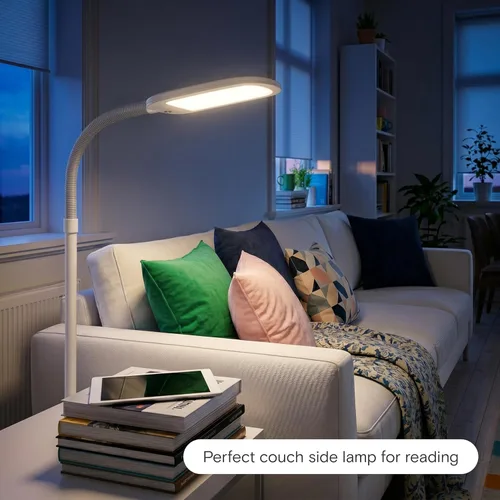 Vista 7 de Brightech Litespan - Lámpara de pie de lectura LED de segunda edición con LED blanco fresco, suave y cálido, atenuador integrado, diseño ajustable