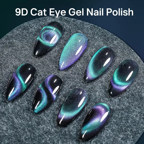 Vista 3 de MIZHSE Chameleon - Esmalte de gel 9D de ojo de gato, 0.3 onzas líquidas, gel magnético holográfico de ojo de gato, galaxia holográfica, juego de 9D