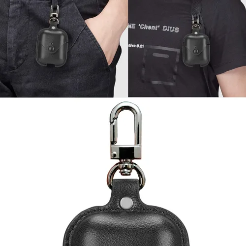 Vista 5 de MODOS LOGICOS Funda de carga de cuero para AirPods 1/2, cierre rápido seguro compatible con Apple AirPods 1/2 Generación - Negro