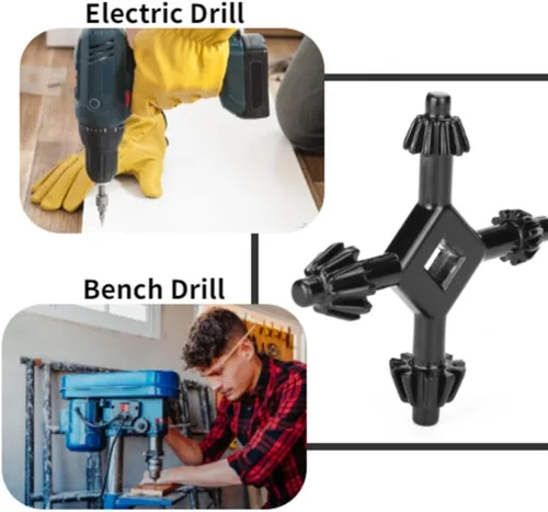 Vista 7 de 4 en 1 Taladros Chuck Key 4 Way Multifuncional Acero Fit Handheld Universal Chuck Key Herramienta de perforación eléctrica para la mayoría