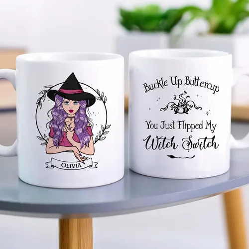 Vista 6 de Gossby Taza de café de bruja personalizada, regalo personalizado de Halloween para mujeres, hermana, mejor amiga, mamá, abuela con diseño, nombre