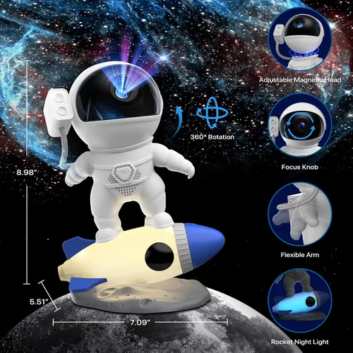 Vista 9 de FlyLily Proyector de Galaxia, Proyector de Planetario HD 12 en 1 Astronauta de Galaxia para Recámara, Proyector de Luz Nocturna de Estrellas