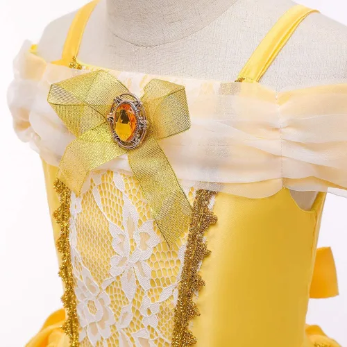 Vista 71 de FMYFWY Disfraz de princesa de Bella para niñas, disfraz de belleza y bestia, Halloween, Navidad, boda, cumpleaños (accesorios)