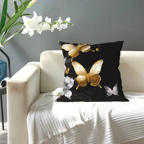 Vista 5 de Fundas de almohada decorativas de 18 x 18 pulgadas para sofá, fundas de almohada doradas y blancas negras, fundas de almohada cuadradas para sala