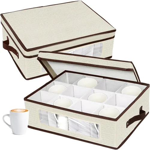 Vista 9 de homyfort Paquete de 2 cajas de almacenamiento de tazas con divisores, contenedores de almacenamiento de tazas de China, organizador de carcasa dura