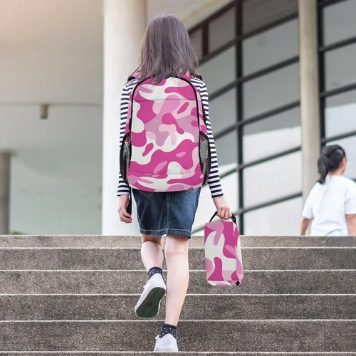 Vista 6 de Old Style Adventure Peach Design Book Bags For Boys With Lunch Bag Bookbags With Lunchbox For Boys 10-12 mochilas y loncheras escolares para nias