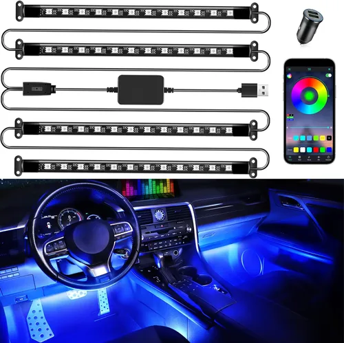 Vista 8 de LivTee Luces Interiores de Acento para Auto, Luces Interiores Inteligentes para Auto con Control de Aplicación, Luces LED RGB con Modo de Música