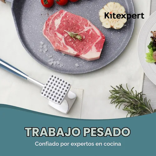 Vista 5 de KITEXPERT Martillo ablandador de carne con mango de agarre cómodo, mazo de doble cara para cocina, cortador resistente para ablandar carne, carne