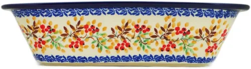 Vista 3 de Auténtica cerámica polaca rectangular Baker Signature UNIKAT en camachuelo en serbal diseño hecho a mano en Bolesławiec Polonia por Ceramika