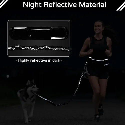 Vista 7 de Skmeditec Correa de perro manos libres con bolsa de cintura para pasear perros grandes, correa elástica que absorbe los golpes con bolsa