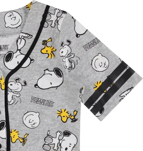 Vista 4 de Peanuts Ladies Snoopy Baseball Jersey Snoopy Charlie Brown, Woodstock, Linus Mesh Button Down Baseball Jersey