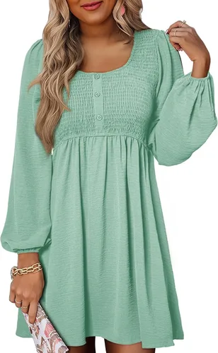 Vista 10 de Dokotoo Vestidos de otoño para mujer 2026 Vestido casual de manga larga Verde