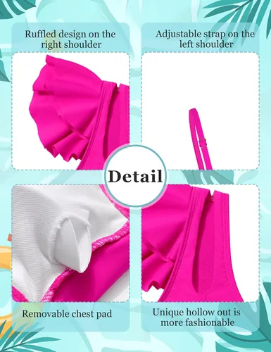 Vista 4 de Doumlop Conjunto de bikini para niñas, traje de baño para niñas con volantes de dos piezas con correa ajustable