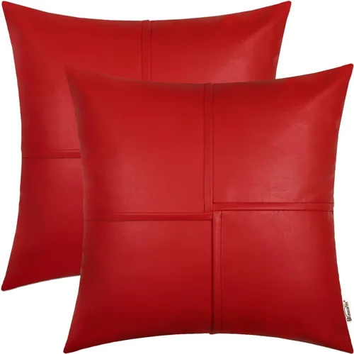 Vista 14 de BRAWARM Fundas de almohada de cuero sintético de 16 x 16 pulgadas, paquete de 2 fundas de almohada de cuero rojo profundo, fundas de almohada