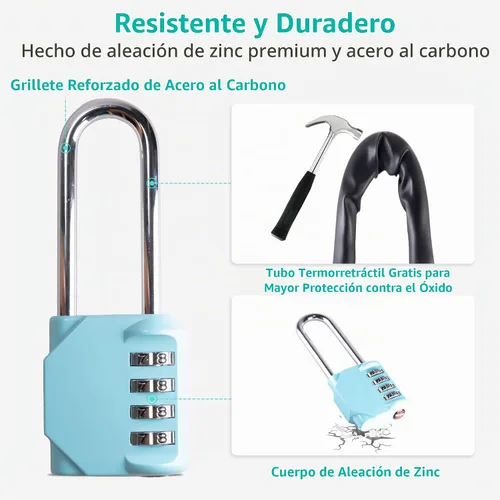 Vista 3 de CL21AS - Candado de combinación con grillete largo de 2.6 pulgadas, 4 dígitos, candado de combinación para casillero de gimnasio, escuela, puertas 1