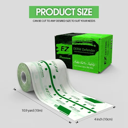 Vista 2 de EZ Derm Defender Roll, vendaje impermeable para cuidado posterior del tatuaje, 4 pulgadas x 10.9 yardas, película transparente para vendaje