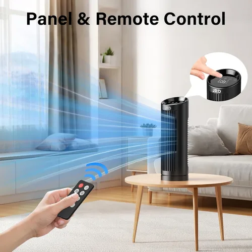 Vista 15 de JRD Ventilador de torre de 13 pulgadas para dormitorio, ventilador de escritorio silencioso con control remoto, oscilación de 80°, 3 velocidades, 4