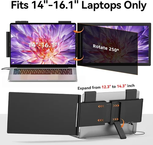 Vista 2 de MAGICRAVEN Extensor de pantalla para laptop, monitor portátil IPS de 14 pulgadas, 1080P, monitor de viaje para portátiles de 14 a 16.5 pulgadas