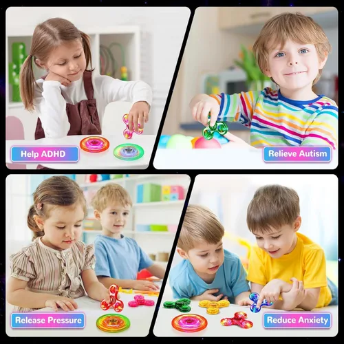 Vista 5 de Gigilli Fidget Spinners para Niños Paquete de 2, Juguetes Fidget Sensoriales con Luz para Adultos Niño 4-8-12, Brillan en la Oscuridad Juguetes TDAH