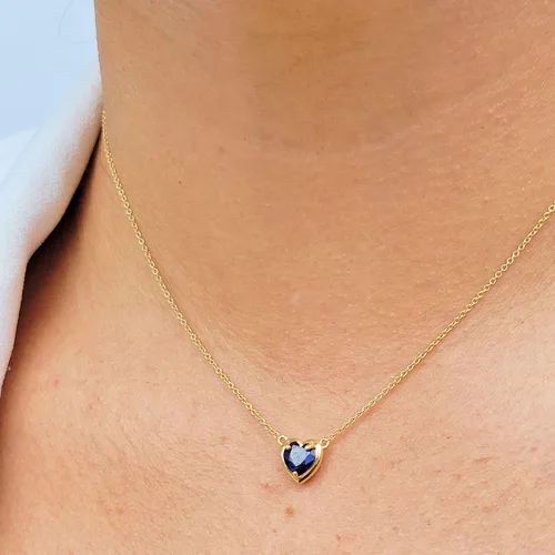 Vista 14 de 18K Solid Yellow Gold Genuine Gemstone Choker Necklace, 15 inches Chain Pendant Dainty Necklace gift for her