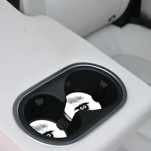 Vista 7 de Posavasos de coche absorbentes con diseño de gato alcanzado por un rayo para portavasos, paquete de 2, posavasos de cerámica de 2.56 pulgadas