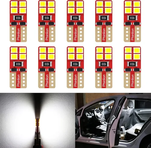 Vista 10 de PHINLION 12V T10 168 194 Bombillas LED amarillas ámbar, súper brillantes, miniatura 2835 8-SMD, cuña 12961 12396 para luces interiores de coche