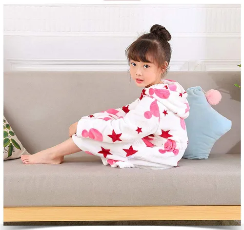 Vista 2 de Batas de baño con capucha para niñas, forro polar coral suave con estampado de animales para niños