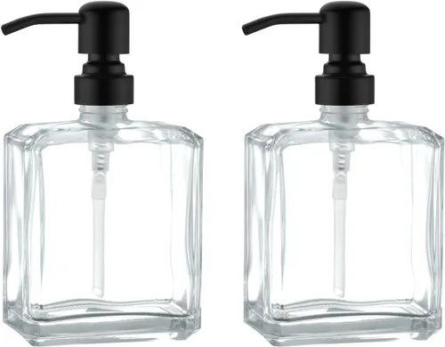 Vista 16 de Amber Glass Soap Dispenser,17oz, Black Pump Refillable, 304 Stainless Steel Pump, Liquid Hand Soap Dispenser, Bathroom Kitchen Sink Vanity