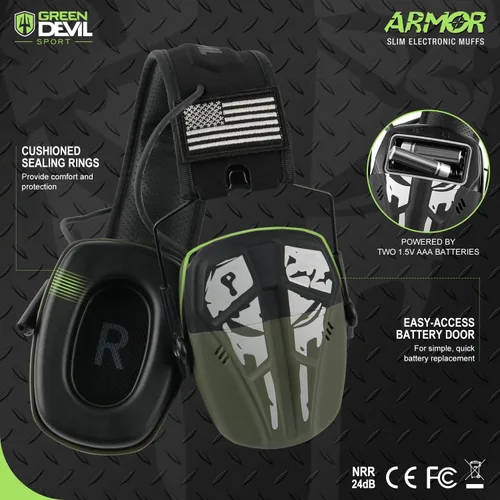 Vista 2 de GREEN DEVIL Disparo Protección auditiva Reducción de ruido electrónico Protección auditiva Orejeras Auriculares para pistola de caza