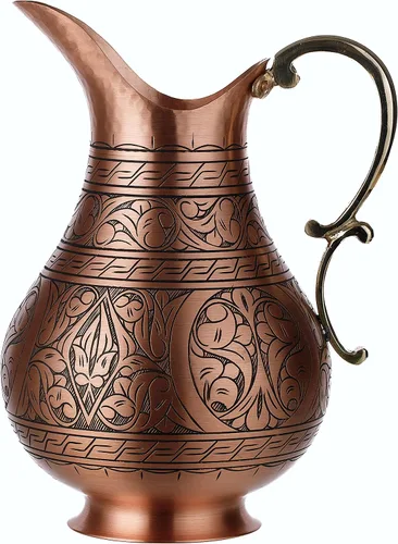 Vista 5 de DEMMEX The Pitcher - Jarra ayurveda de cobre macizo grabada a mano de cobre macizo de 0.039 pulgadas para agua potable, mula de Moscú, cóctel