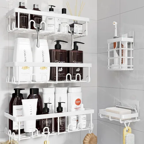 Vista 17 de YASONIC Shower Caddy Adhesive, Rustproof Shower Organizer, Wall Shower Rack Negro