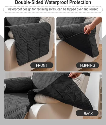 Vista 4 de Funda impermeable para silla reclinable, fundas para silla reclinable de gran tamaño reversibles con bolsillo, fundas para silla reclinable