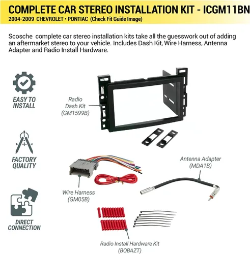 Vista 2 de Scosche ICGM11BN Kit completo de instalación básica doble DIN para vehículos Chevrolet y Pontiac 2004-09 seleccionados no amplificados - Kit