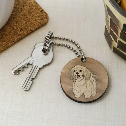 Vista 2 de Shih Tzu - Llavero redondo de madera para perros y mascotas