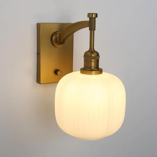 Vista 9 de Pathson Milk White Glass Wall Sconce with Switch, Hardwired Wall Vanity Light, Mid-Century Vintage Wall Lamp Fixture or Living Room Farmhouse