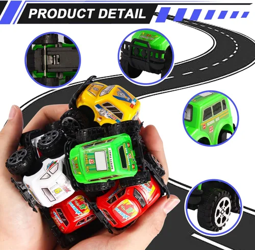 Vista 3 de Manmel Paquete de 12 Autos de Retroceso para Niños, Mini Vehículos de Carreras a Granel, Juguetes de Camión Monstruo, Recuerdos de Fiesta para Niños