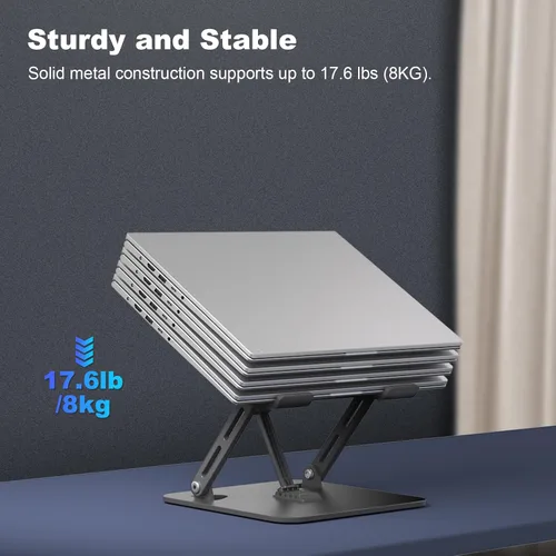 Vista 6 de Soporte ajustable para computadora portátil, elevador portátil con 3 brazos de soporte, soporte ergonómico ventilado de metal súper resistente