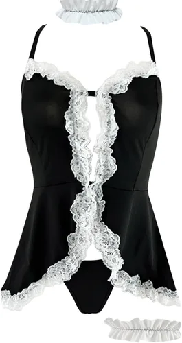 Vista 6 de Sexy Lingerie for Women Role Play Maid Outfit Cosplay Lingerie Bra and Panties Set Naughty Lace Babydolls Lingerie