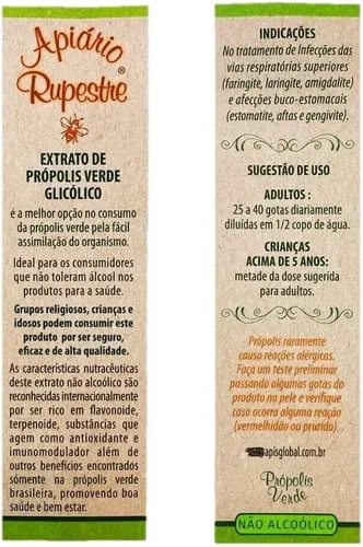 Vista 5 de Apiario Rupestre Extracto brasileño de propóleo de abeja verde sin alcohol (1.0 fl oz)