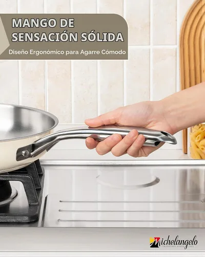Vista 5 de MICHELANGELO Juego de sartenes de acero inoxidable, 8" 9.5" 11" sartén de inducción, sartenes de cocina de base triple con mango ergonómico