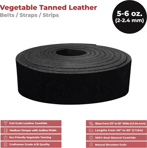 Vista 2 de Trabajo europeo de cuero de 5-6 oz. (0.079-0.094 in) Tamaño de los cinturones de cuero curtido vegetal: 1-1/2 x 40 pulgadas, correas de cuero