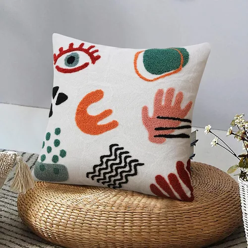 Vista 11 de Merrycolor Fundas de almohada abstractas de estilo bohemio coloridas con líneas de cara de mujer, lindas fundas de almohada estéticas de mediados