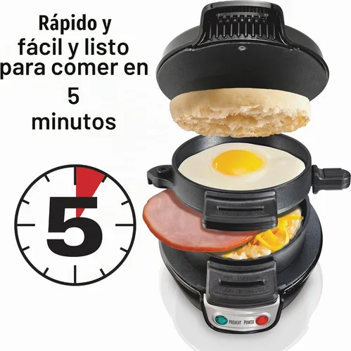 Vista 7 de Hamilton Beach Sandwichera de desayuno con anillo para cocinar huevos, ingredientes personalizados, perfecta para magdalenas inglesas, croissants