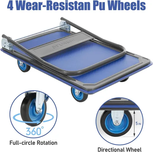 Vista 4 de Olympia Tools - Carretilla de mano plegable con plataforma de 600 lb. de capacidad, carretilla de plataforma de servicio pesado con ruedas
