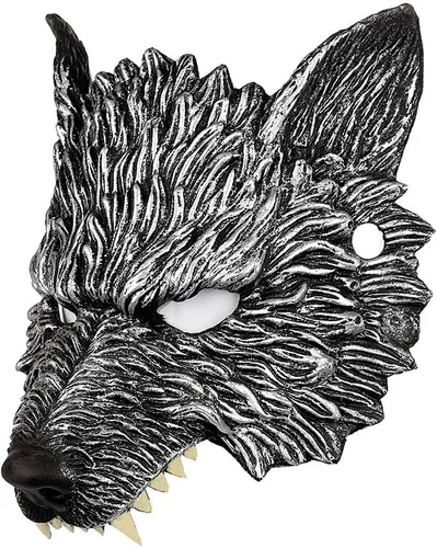 Vista 2 de Himine - Máscara de cabeza de lobo gris para Halloween